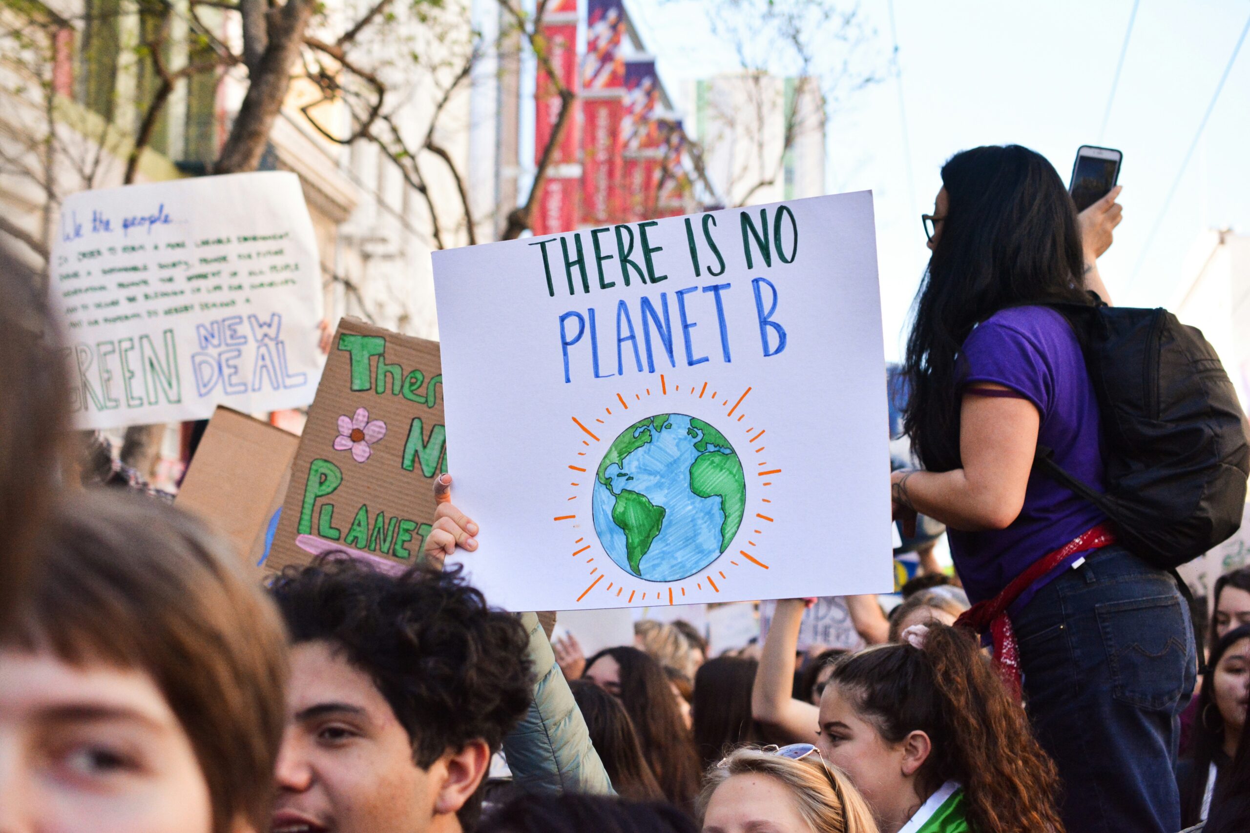 Person with a sign having there is no planet b